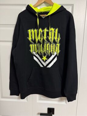 Metal Mulisha Black Hoodie with Neon Yellow Graphics